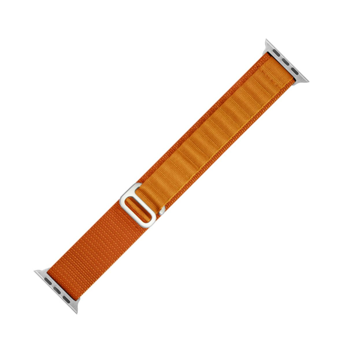 Orange Mountain Series Nylon Apple Watch Band laid flat, showcasing its sturdy nylon weave and adjustable buckle for a secure fit.